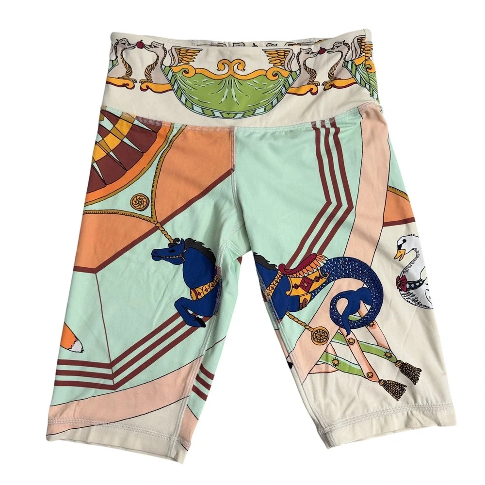 Tory Burch Shorts Womens Small Multicolor Carousel Print Bike Biker Compression